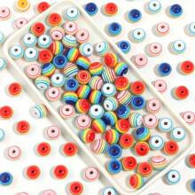 50pcs/Pack Resin Rainbow Flat Round Beads, Colorful Striped Beads, Fashion Versatile Cute Candy Color Rainbow Striped Handcraft DIY Beads For Bracelets, Necklaces, Jewelry Making, Pendants, Phone Charms, Key Chains, Bulk Beads