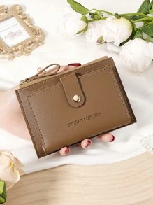 Cartera pequeña de mujer con cierre de cremallera, estilo billetera plegable delgada y ligera, de varios capas, con bolsillo para tarjetas de identificación, dinero y tarjetas de crédito, en color burdeos, rojo cereza, tinto, de estilo minimalista y moderno para regalo de aniversario, Navidad, San Valentín, cumpleaños, pareja, chica, señora, para la escuela o la universidad