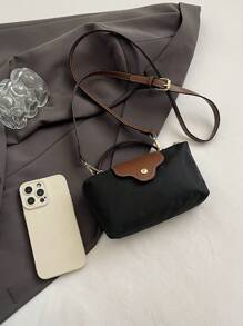 Bolso de hombro de mujer de tela de nailon mini y simplista, con cierre magnético con forma de empanadilla, casual y lindo, bolso de moda
