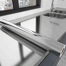 1 Roll Silvery Metallic Style, Kitchen Renovation Vinyl Sticker, Refrigerator Wrap, Faux Metal Self-Adhesive Aluminum Foil, Oil & Waterproof Decal For Fridge, Cabinets, Smooth Surfaces, Textured Finish, 60cmx1000cm (23.62"X393.7") Vinyl Material - Silver - View 4