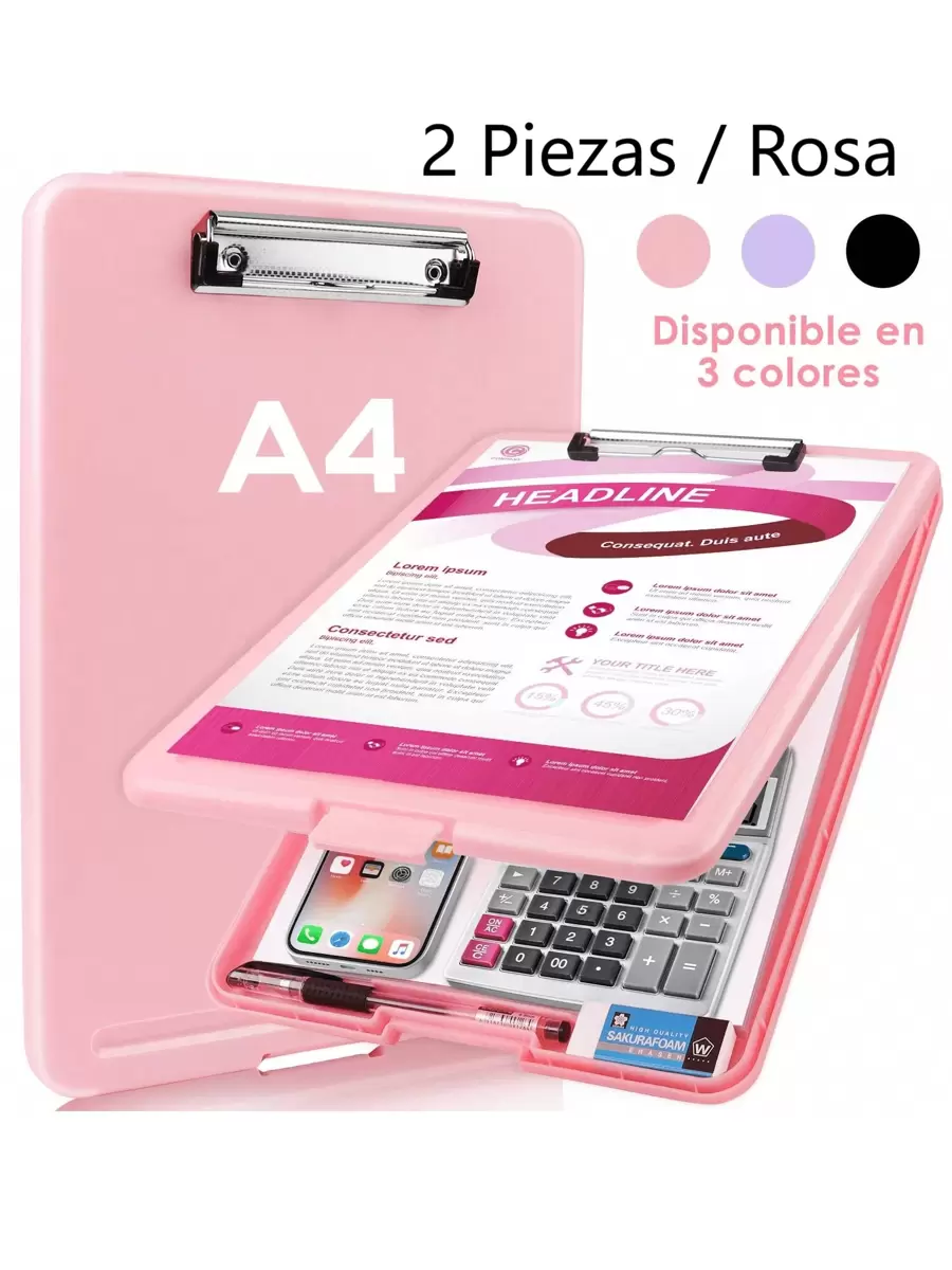 A4 File Organizer Box, A4 Paper Collection And Organization, A4 Notepad Folder, Cardboard Paper, Drawing Board, A4 File Board - 2 Pieces Pink - View 1