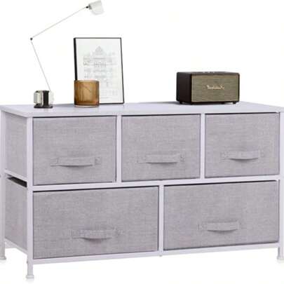 Chest Of Drawers, Storage Wardrobe Cabinet With 5 Fabric Drawers And Metal Frame, Cloth Organizer Unit For Living Room, Bedroom, Kids Room, Dorm Room, Hallway (Grey)