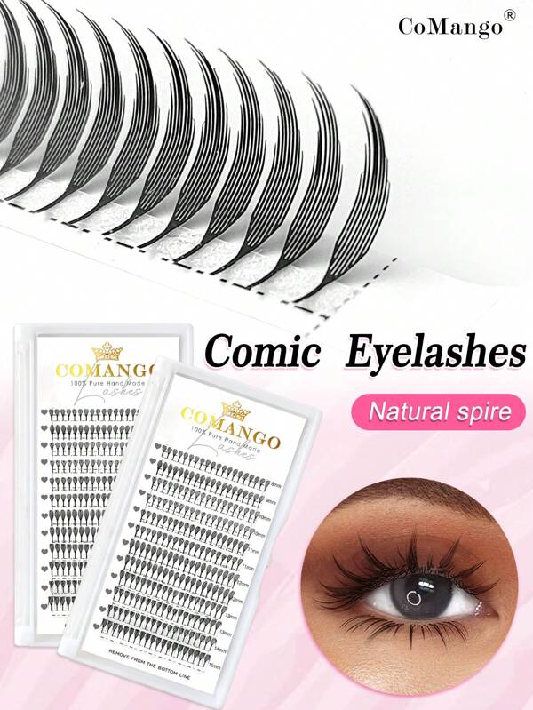 CoMango 240Fans C/D Curl Comic Spire Lashes Manga Eyelash Extensions 0.07mm 8-15MM Anime Lash Automatic Flowering Premade Fans Premium Mink Lashes Extensions Lash Clusters,Eye Lash Clusters,Individual Eyelashes,Lashes,Fake Lashes