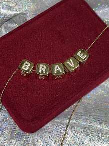 1pc Customizable Alphabet Dice Necklace, Vintage Fashionable Personalized Initial Letter "MAMA" Stainless Steel Pendant Necklace, Ideal Gift For Girlfriend, Mom, Family, Friend, Daughter, Anniversary, Valentine's Day, Mother's Day, Birthday, Graduation, Daily Wear, Wedding, Party - Gold Bead Necklace - View 3