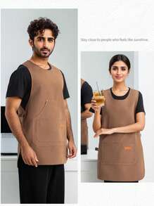 1pc Men's Vest Apron, Premium Work Apron, Men's Apron, Men's Kitchen Apron, Cafe/Tea Shop Vest Apron, Employee Apron, Supermarket Work Apron, Durable & Stain-Resistant, Shop Clerk Apron - Khaki - View 2