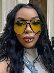 1pc Women's Fashion Oversize Double Bridge Aviator Frame Glasses