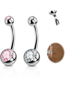 2PCS G23 Titanium Belly Button Rings 14G With Sparkling Cubic Zirconia Internally Threaded Navel Belly Piercing Curved Barbell Jewelry For Men Women Multiple Bar Lengths 6mm 8mm 10mm 12mm 14mm 16mm