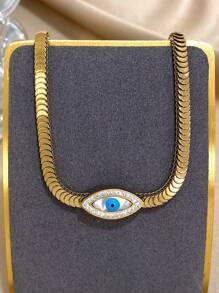 1 件金色邪眼项链女士不锈钢链项链日常派对珠宝礼物母亲节 - 彩色 - 查看 10