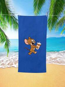 TOM AND JERRY. 1 pieza Toalla de playa con estampado de dibujos animados Tom y Jerry, suave y cómoda para el hogar, el baño, niños y adultos, natación