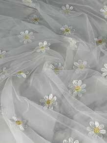 Nappe de table en mousseline brodée de marguerites ivoire, décoration de table saisonnière de printemps/été pour Pâques, tissu fin pour la maison, les fêtes, la cuisine et la salle à manger intérieure - Multicolore - Voir 7