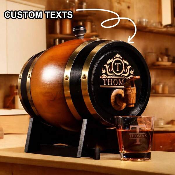 1 Pc, Wine Barrel With Stand, Bung And Spigot 3L/5L, Pine Wood Wine Barrel For Aging Whiskey, Wine, Rum, Scotch, And More, Customized Engraved Whiskey Barrel, Mini Wood Whiskey Barrel, Wedding Gift, Groomsmen Gift, Birthday Gift, Ornamental, Reusable, Multi-Functional, Stylish, Exquisite, High-Quality, Custom, Personalized, Unique, Ideal Gifts For Him, Ideal Gifts For Her, Her, Boyfriend, Girlfriend, Dad, Mom, Family, Friends, Workers, Office, Tea Room, Home, Gift For Father