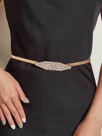1pc Women's Rhinestone Diamond Shaped Metal Elastic Waist Belt Halloween