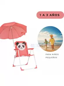 Folding Beach Chair With Umbrella, Chair With Different Children's Designs - Hot Pink - View 3