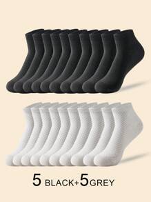 5/10 Pairs Men's Bamboo Fiber Short Socks, Sweat-Absorbent And Deodorizing, Business Casual Formal Black Ankle Socks, Suitable For Spring And Summer, Daily Wear, Size 39-44 - Multicolor - View 16