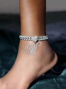 1pc Rhinestone & Crystal 24 Letter Heart Shaped Anklet, Unique Personalized Women's Cuban Style Hiphop Anklet Jewelry, Daily Wear & Beach Vacation Accessories For High Heels - 24 Letters Anklet - View 14