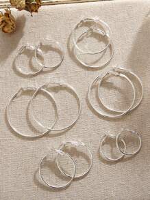 12pcs/Set Simple Round Shape Hoop Earrings, Fashionable Exaggerated Geometric Circle Design Jewelry Suitable For Women's Daily Wear