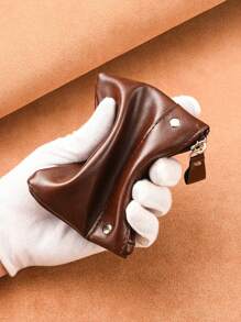 PU Leather Short Wallet, Solid Color Coin Purse, Mini Zipper Card Coin Holder For Students