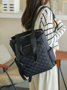 Ransel Wanita Warna Polos Multifungsi Kapasitas Besar, Ransel Pelajar Kasual Minimalis, Tas Bahu Minimalis Gaya Kuliah, Tas Tangan, Ransel Multifungsi, Cocok Untuk Sekolah, Universitas, SMP, SMA, Perjalanan, Kantor, dan Acara Lainnya. - Hitam - View 4
