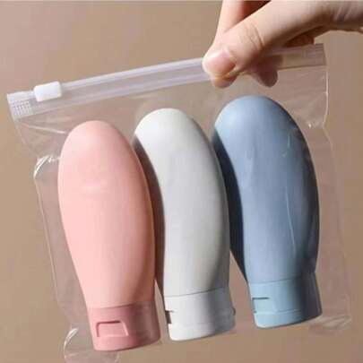 3pcs Refillable Silicone Travel Bottles Leak-Proof Squeezable Silicone Travel Size Containers, Silicone Travel Bottle Set For Filling Cosmetic Shampoo Liquids, Leak-Proof Refillable Containers, Practical Travel Bottle Set, Travel Toiletry Bottle Shampoo Travel Container Travel Shampoo Container PP Lotion Bottle,Travel Essentials, Portable Accessories Storage