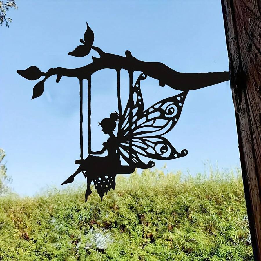 1 Stück einzigartiger Metall-Silhouetten-Fee-Schaukel, charmanter Fee-Anhänger aus Metall, Märchen-Themen Multifunktionale Gartendekoration, Besonderes Geschenk für Freunde und Familie