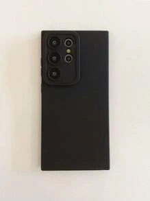 1pc Black Minimalist Solid Color Phone Case, Lens Protection Phone Case Compatible With IPhone & Galaxy - Black - View 9