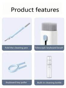 清洁套装、电脑键盘刷、耳机清洁笔、屏幕清洁喷雾瓶套装、多功能工具、带收纳盒的键帽开关拔出器 - 7合一清潔刷粉紅色 - 查看 10
