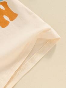 Camisetas de verano para niñas y niños, camisetas informales de cuello redondo y manga corta con estampado de letras, ropa de verano para niños pequeños - Beis - Ver 6