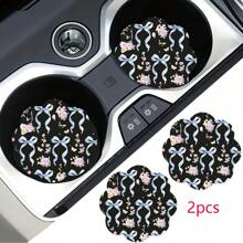 2 pièces Dessous de verre pour tasse de voiture à imprimé nœud, tapis de tasse de voiture stylisé, séchage rapide et antidérapant