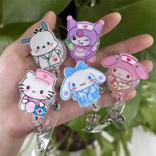 Sanrio (Autorizzato) Fermaglio per badge acrilico PMMA con micro sigilli di personaggi Sanrio dottore, infermiera, insegnante: adatto per i miei amati e divertenti personaggi Romika, regolabile