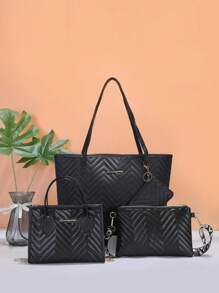 Women's Fashion Office Commute New Design Handbag, Crossbody Bag, Shoulder Bag, Micro Casual Tote Bag Combo Set - Black - View 1