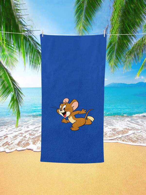 TOM AND JERRY. 1st Cartoon Tom & Jerry strandlaken met zee-print, zacht en comfortabel voor thuis, badkamer, kinderen, volwassenen, zwemmen