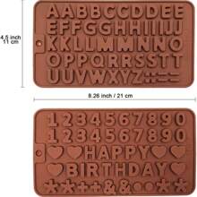 硅胶字母和数字巧克力模具，2 包字母和数字糖果烘焙模具，带生日快乐蛋糕装饰符号 - 适用于 DIY 巧克力、糖果或软糖 - 巧克力棕 - 查看 2