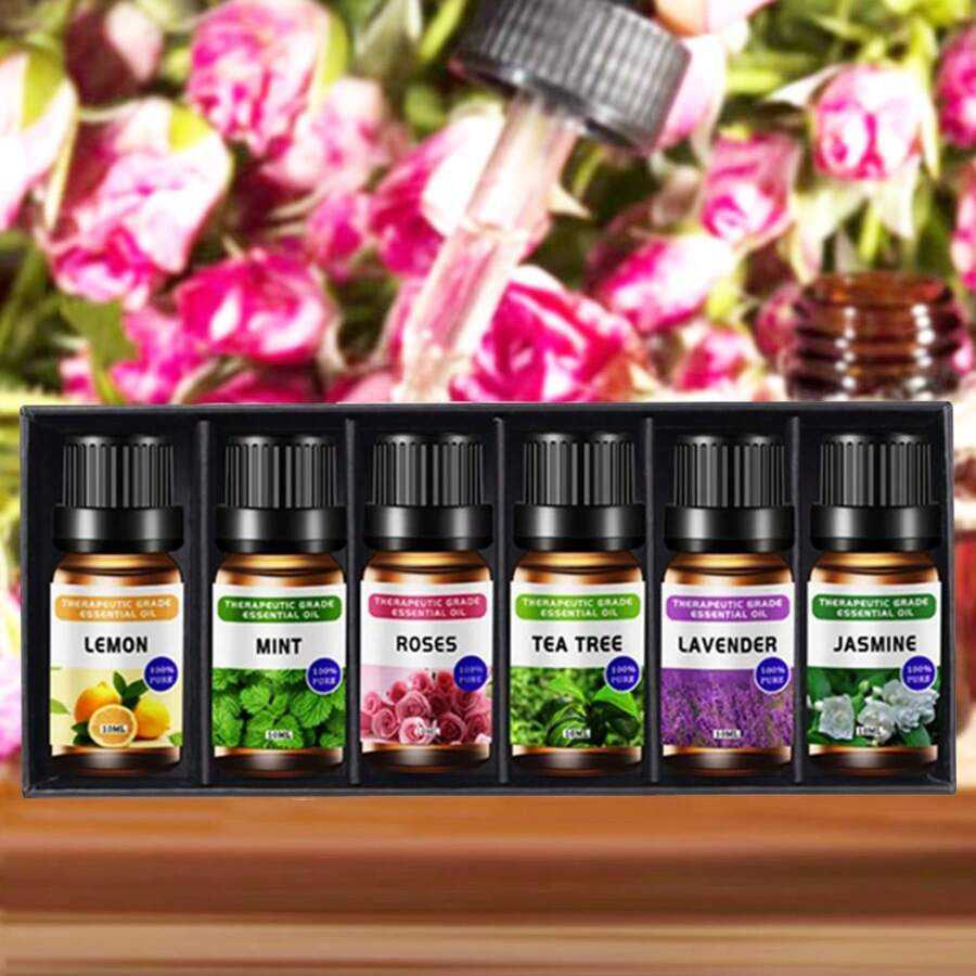 Kit de Aromaterapia de 6 en 1 con Aceites Esenciales - Mezclas para Difusor para el Hogar, Oficina y Meditación - 100% Natural - Negro - Ver 1