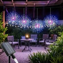 4 Pieces/Set, Hanging Solar Fireworks, Star-Burning Lights, Copper Wire Outdoor, 8-Mode Remote Control Fairy Decorative Light, Eaves Garden Tree Christmas Decorative Light (Warm White-Solar Power Supply With Remote Control Multiple Modes Gifts Birthday Graduation