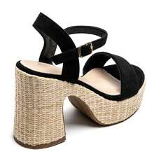 Sandalias de plataforma con suela tejida y correa para el tobillo - Negro - Ver 4