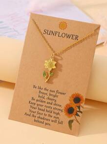 Goodwaro 1pc Delicate Rhinestone Inlaid Choker Necklace, Sunflower & Blessing Pendant, Women