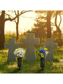 2pcs-Memorial Flower Stand Grave Vases For Cemetery With Stake,Courtyard Decoration Square Cemetery Flowerpot With Spike Ground Outdoor Plant Sign Decoration - Black - View 5