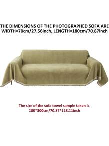 قطعة واحدة من منشفة للأريكة ذات لون بسيط نقي مع شراريب، بطانية أريكة غير انزلاقي قابل للغسيل ل- 3 مقاعد، مقاوم لخدش الحيوانات الأليفة، لتغطية الأريكة والبيئة المنزلية، مناسب لجميع الفصول - أخضر - مشاهدة 9