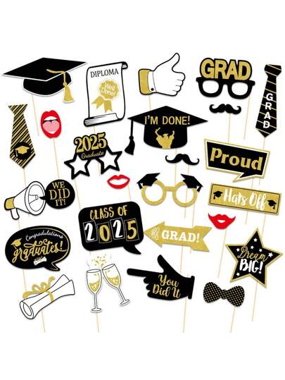 25 pezzi Set fotografico per laurea 2025, accessori divertenti per photobooth per festa di laurea, decorazioni per raduno di classe