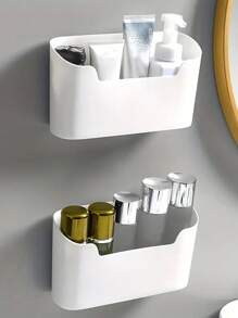 2pcs Convenient Wall-Mounted Storage Box For Kitchen, Bathroom, Office, Bedroom - Punch-Free Cabinet Door Organizer For Home Kitchen Supplies - White - View 3