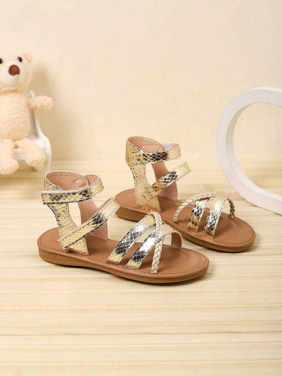 1 Pair Beautiful Summer Girl Flat Sandals With Vacation Style - Gold - View 1