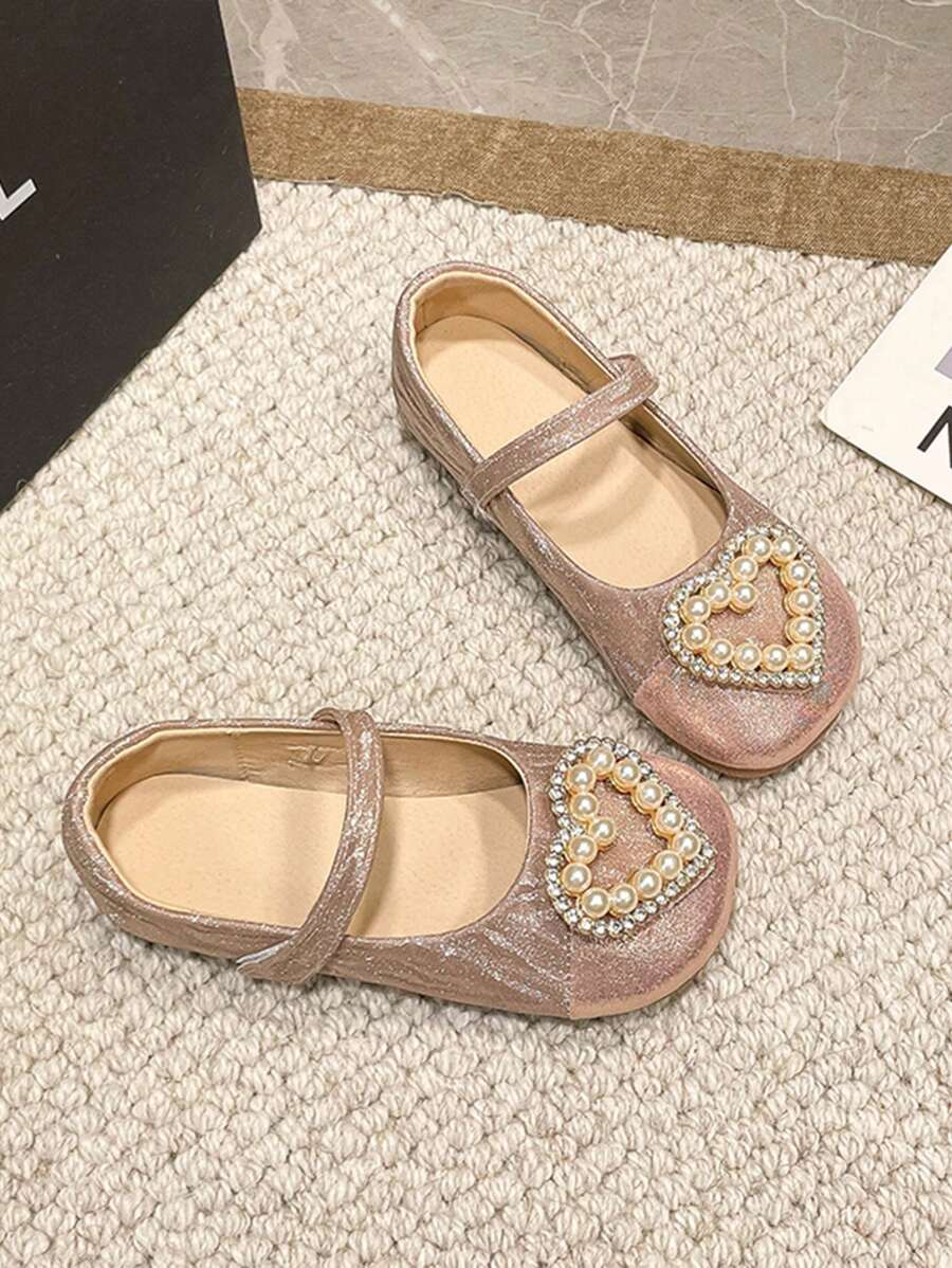 Spring/Autumn Princess Shoes For Girls Aged 7-18, Pink Heart Design, Hook And Loop Closure, Shiny Mesh Vamp, Soft Bottom, Comfortable, Casual, Non-Slip And Wear-Resistant For Daily Life, School And Play - Pink - View 1