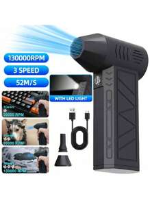 Mini ventilador a turbina, soplador de aire con turbina a 130,000RPM, soplador eléctrico de 3 velocidades ajustables, velocidad del viento 52m/s con motor sin escobillas, ventilador manual de alto rendimiento para automóviles, para inflar cojines de aire, secar mascotas, secador de pelo para barbacoa