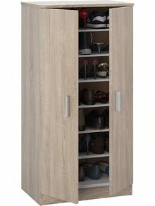 Zapatero Habitdesign con dos puertas, mueble auxiliar, modelo básico, acabado en roble canadiense, dimensiones: 55 cm (ancho) x 108 cm (alto) x 36 cm (fondo)