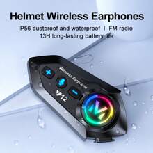Y12 Bluetooth 5.4 Motorcycle Helmet Headset Voice Control Wireless Handsfree Call Waterproof FM Radio Earphone Kit