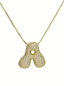 1pc A-Z Cute & Chic Cubic Zirconia Studded Letter Colar