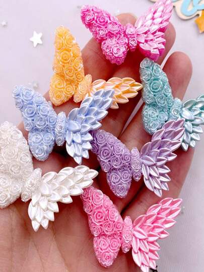 7 st blandade hartsfärgade söta rosfjärilsfigurer platt baksida sten gör-det-själv bröllopsdekor scrapbooking tillbehör hantverk sommar, skola