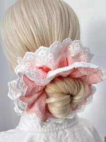 Nuevo coletero de 4 capas con volantes y estampado de cuadros en forma de corazón, sujetador de moño estilo bailarina dulce, accesorios para el cabello, coleteros