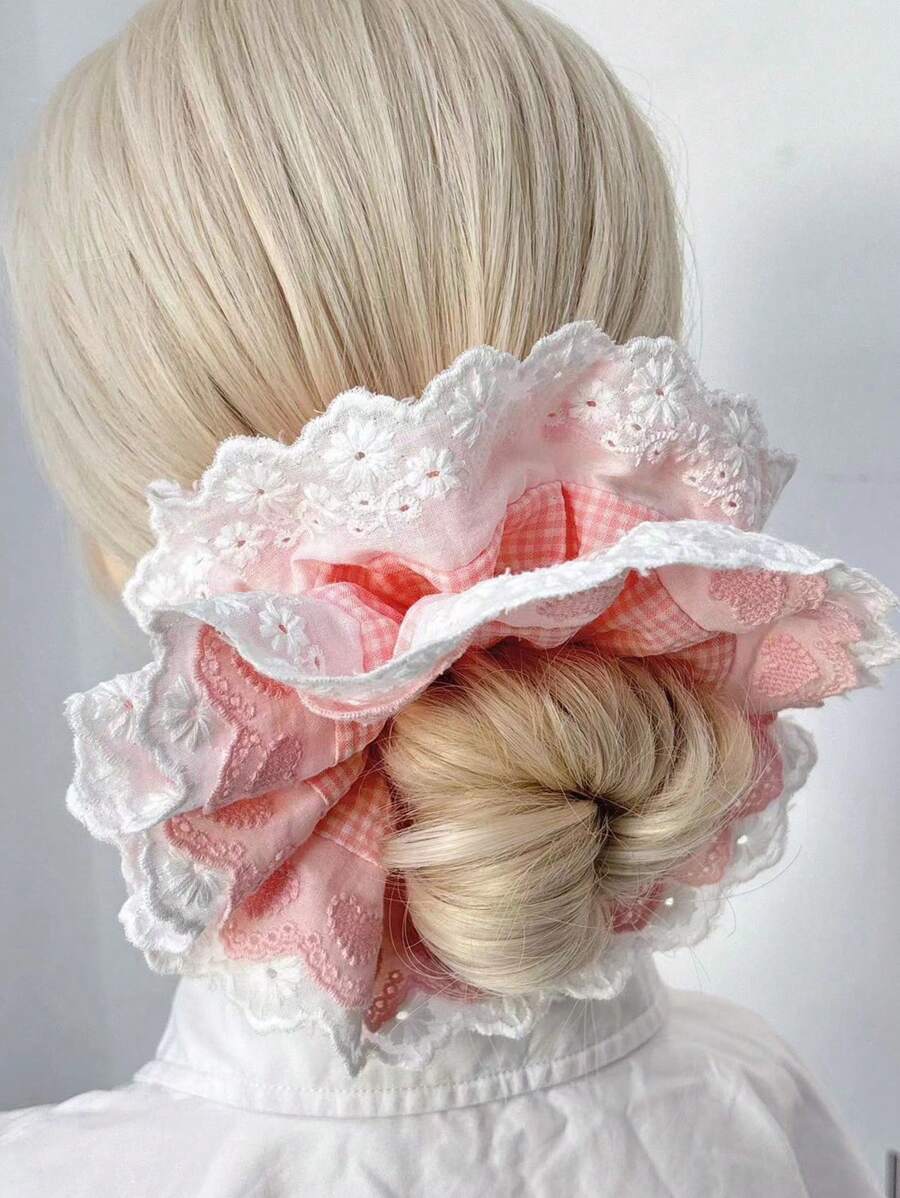 Nuevo coletero de 4 capas con volantes y estampado de cuadros en forma de corazón, sujetador de moño estilo bailarina dulce, accesorios para el cabello, coleteros