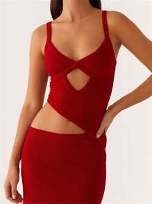 Women Slip Dress, Sleeveless V-Neck Backless Hollowed Swing Dress Summer Long Dress For Cocktail Party - Đỏ - Xem 6